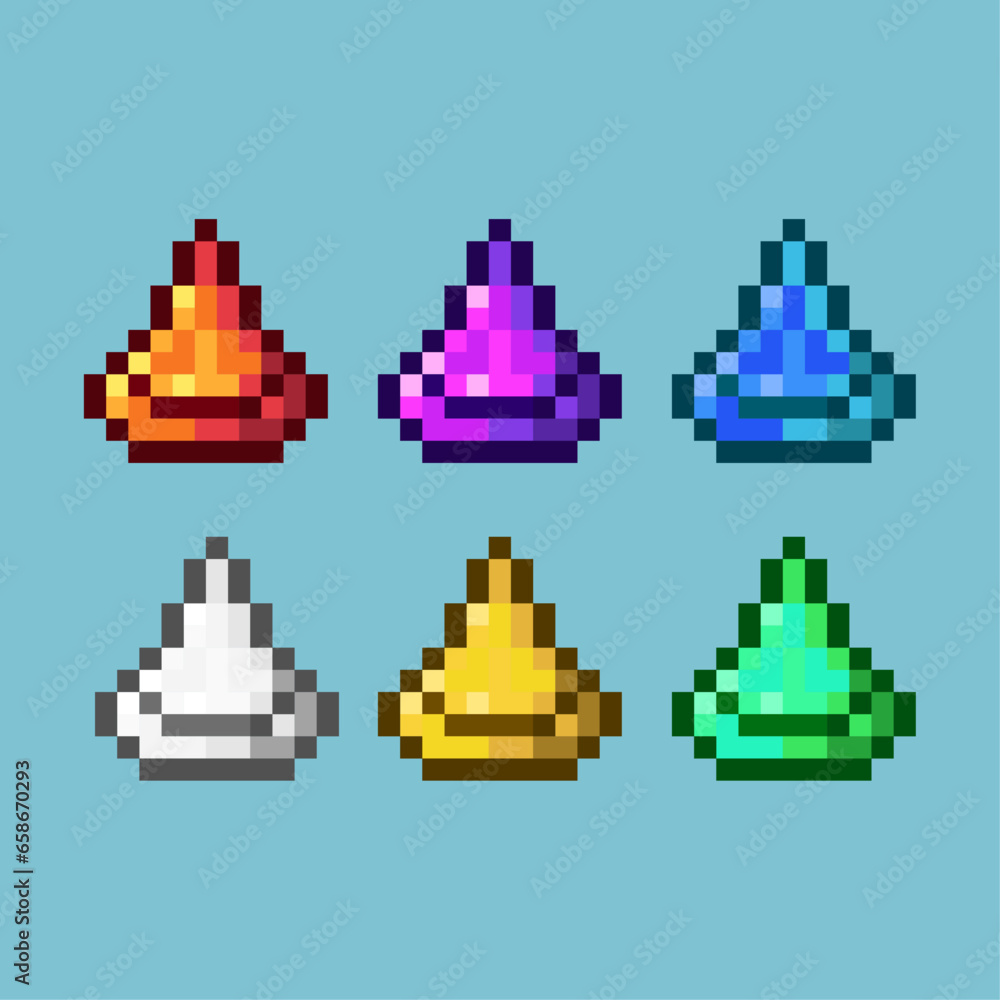 Fototapete pixel art sets of road cones with variation color item asset. simple bits of road cones on pixelated