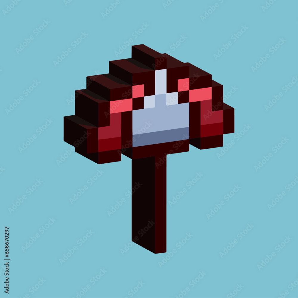 Poster isometric pixel art 3d of umbrella for items asset. beach umbrella on pixelated style.8bits perfect 