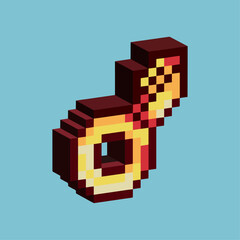 Isometric Pixel art 3d of gold key for items asset. Golden key on pixelated style.8bits perfect for game asset or design asset element for your game design asset.