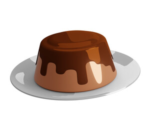 Custard pudding on plate on 3D rendering with isolated background