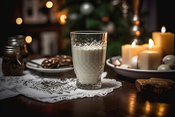 Obraz na płótnie Canvas Festive Indulgence: A Cozy Evening with Milk and Cookies,glass of milk