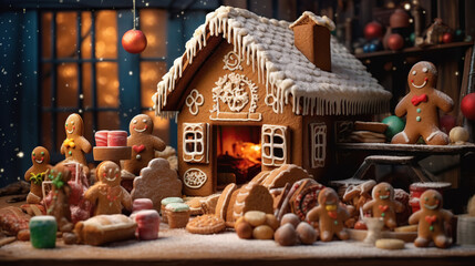 A Gingerbread House in a Winter Wonderland: A Sweet and Festive Scene,christmas gingerbread house,gingerbread house with christmas decoration