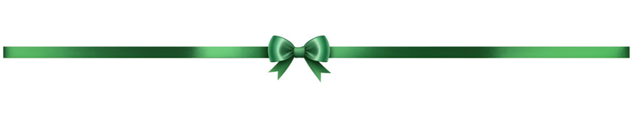 green ribbon and bow isolated against transparent background