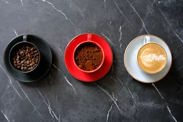 Foto auf Acrylglas Kaffee Bar Coffee, coffee beans and coffee powder in cup