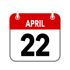 22 April, calendar date icon on white background.