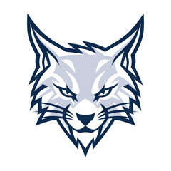 Lynx wildcat head logo. Cool white bobcat logo design.