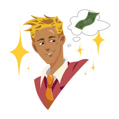 Businessman design, thinking of money with sparkles. Vector illustration