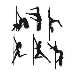 set of pole dance vector silhouette - obrazy, fototapety, plakaty