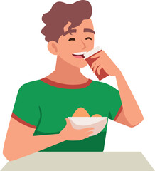 man eating in a bowl