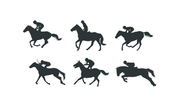 set of jockey vector silhouette