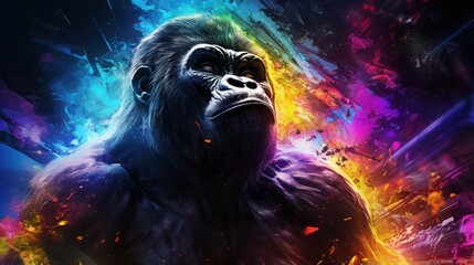 Illustration of Gorilla in Neon Colors Scheme