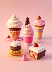 Various flavors of ice cream, strawberry flavor cone ice cream, generative ai