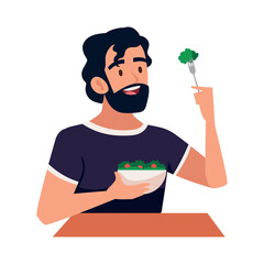 man eating salad