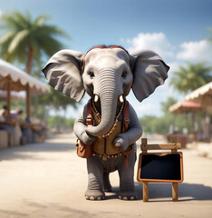 Elephant stands with a banner, creative discount banner, photorealistic elephant, generative ai 