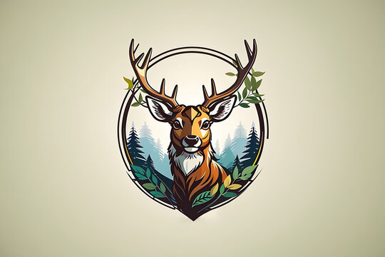 Beautiful T-shirt design, deer illustration with jungle environment, Dear logo, generative ai