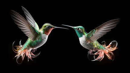 Obraz premium Pair of Humming Birds in Neon Colors