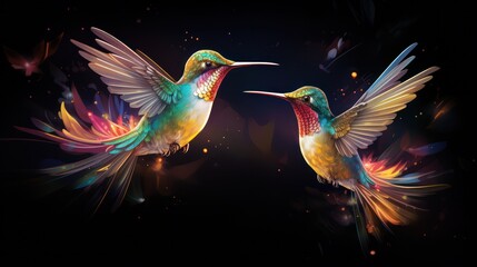 Fototapeta premium Pair of Humming Birds in Neon Colors