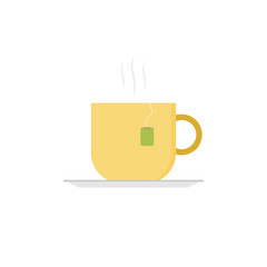 Cup of hot tea. Vector flat design, isolated on white background.Drink vector illustration on isolated background. Fresh beverage sign business concept.