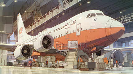 Fototapeta premium Terminal Tranquility: Anime-style Illustration of Airport Bliss, Generative AI