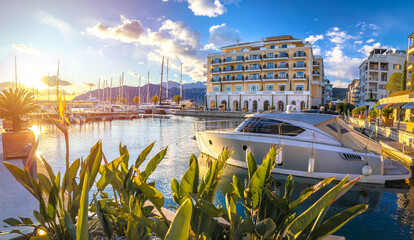 Town of Tivat scenic yachting destination harbor view - obrazy, fototapety, plakaty