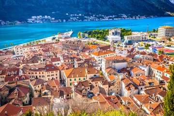 Historic town of Kotor scenic rooftops view