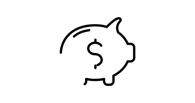 piggybank animated outline icon with alpha channel. piggybank 4k video animation for web, mobile and ui design