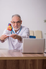 Old male doctor cardiologist working in the clinic