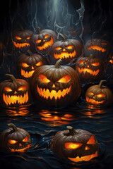 Halloween invasion of gloomy pumpkins