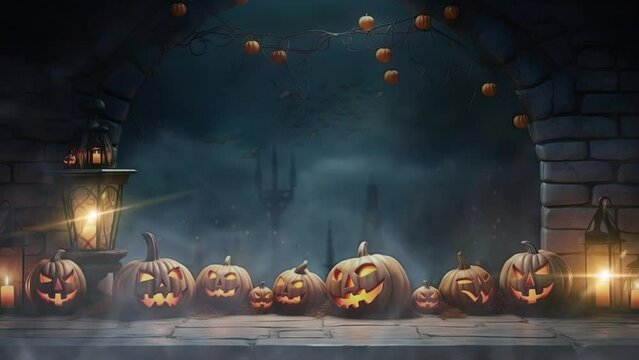 halloween night decorative with bat and moon background. seamless looping time-lapse virtual video animation background.	