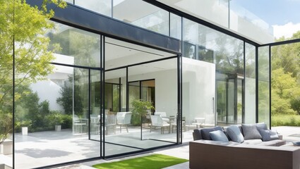 Fototapeta premium modern house with glass walls