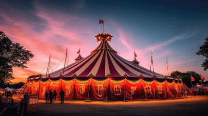 Circus tent, carnival tent at the amusement park. Generative Ai