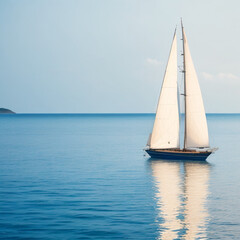 Sailboat in the sea with beige sails