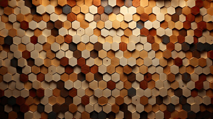 Hexagon Wood Wall - Colored wooden blocks, 3d Render Backdrop Wallpaper