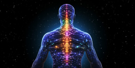 3d rendered illustration of a person, Digital illustration of the chakras and energy points on backbone - obrazy, fototapety, plakaty