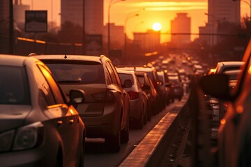 Traffic jam during sunset