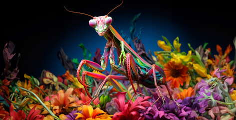 colorful praying mantis on a tree, praying mantis on a branch, praying mantis - obrazy, fototapety, plakaty