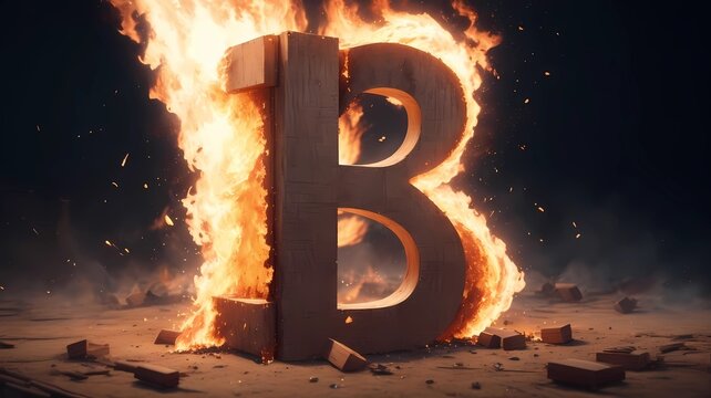 letter B on fire art illustration, generative Ai art