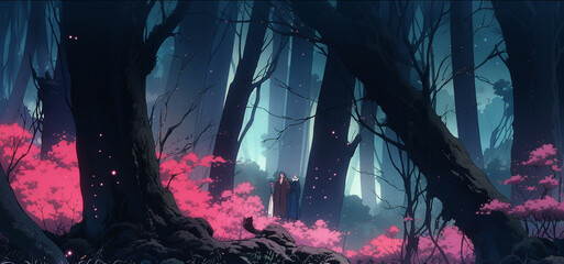 Haunted Hollow: Anime-style Scene of a Creepy Landscape, Generative AI