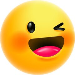 Winking Face. Eye wink emoji, funny yellow emoticon with smiling lips 3D stylized vector icon. simple flat 3d style vector illustration, for web, app, ui, ux design.