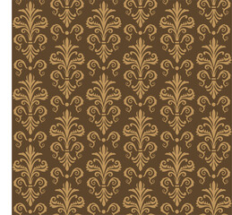 Seamless Gold Damask Pattern On Brown Background