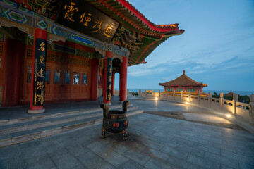 Chinese ancient architecture attic, Yingxian Pavilion, Penglai, Yantai, China