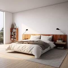 Minimalist bedroom with white wall scene maya 
