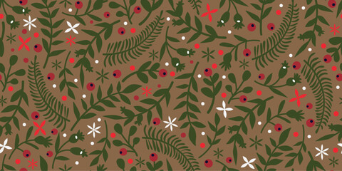 Christmas Seamless Pattern. Merry Christmas Repeat Background for Winter Holiday, Textile, Surface Design. Vector