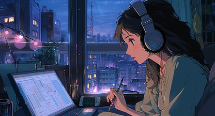Metropolitan Melodies: Anime-style Illustration of Urban Study, generative ai