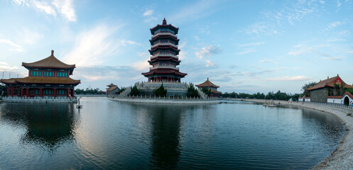 Chinese ancient architecture attic, Yingxian Pavilion, Penglai, Yantai, China