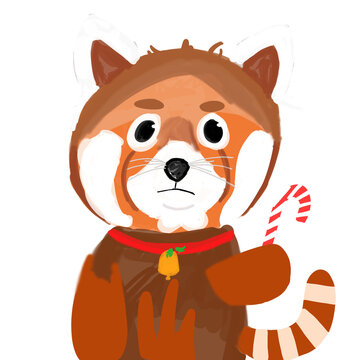 Cute baby red panda clipart, Merry Christmas