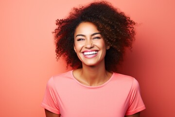 Black caucasian bi racial woman smile happy face portrait - Powered by Adobe