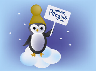 Penguin Awareness Day ad Flat Cartoon Hand Drawn vector illustration.