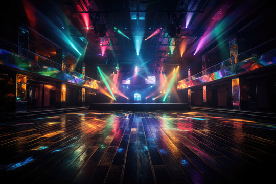 Colored dance floor in a night disco club