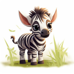 Cute card of a baby zebra, for children's book illustration. AI generated